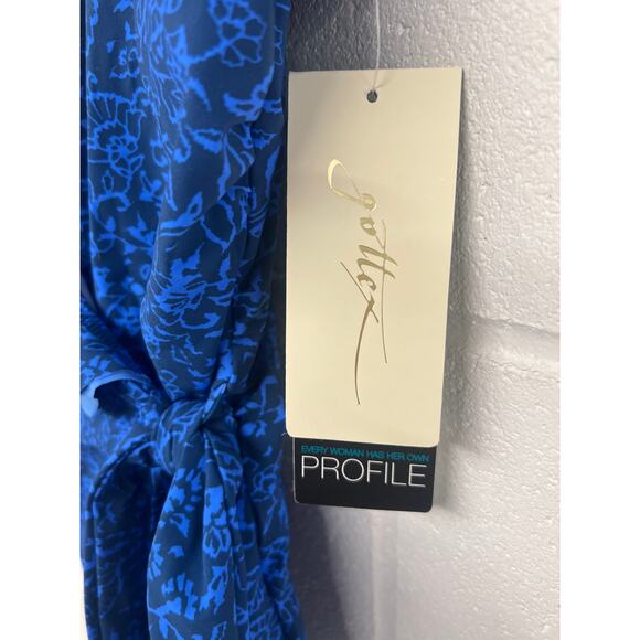 NWT Gottex Sz 14 Petrol Blue Mehndi V-Neck Ruffled Shoulder One Piece Swimsuit - Picture 4 of 7